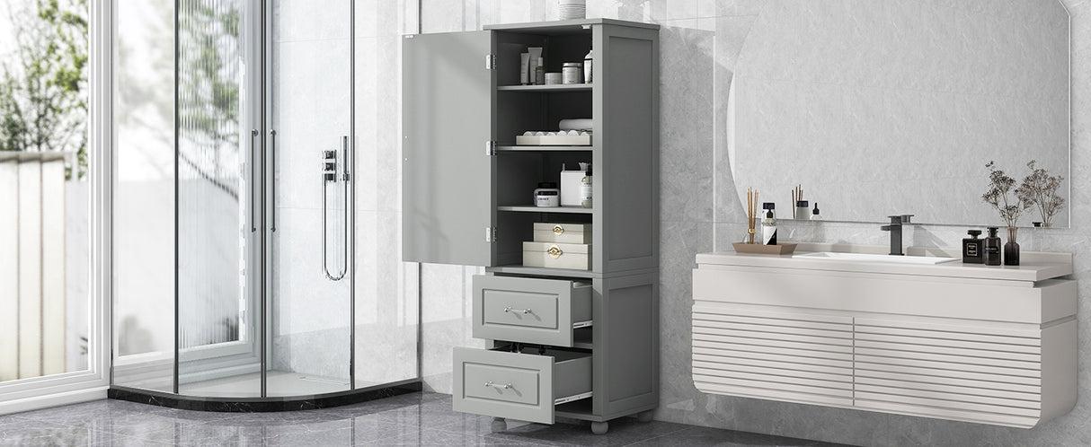 Tall Bathroom Storage Cabinet, Freestanding Storage Cabinet with Two Drawers and Adjustable Shelf, MDF Board , Grey - V.I.P Digital Presence