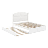 Wood Queen Size Platform Bed with Twin Size Trundle and 2 Drawers White