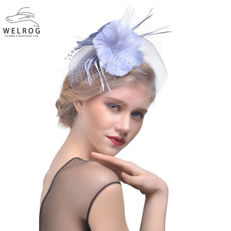 WELROG Feather Cap Lady Cocktail Dinner Party Fedoras Wedding Bridal Mesh Veil Hats Vintage Sombreros Chapeau Fascinators Hat - V.I.P Digital Presence