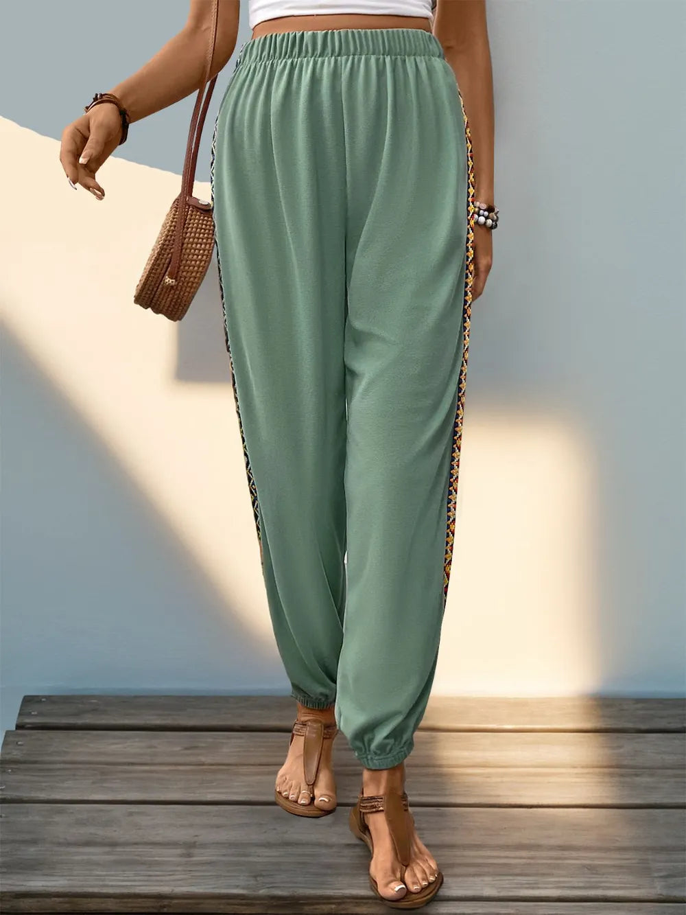 Perfee Weave Band Patchwork Elastic Waist Joggers - V.I.P Digital Presence