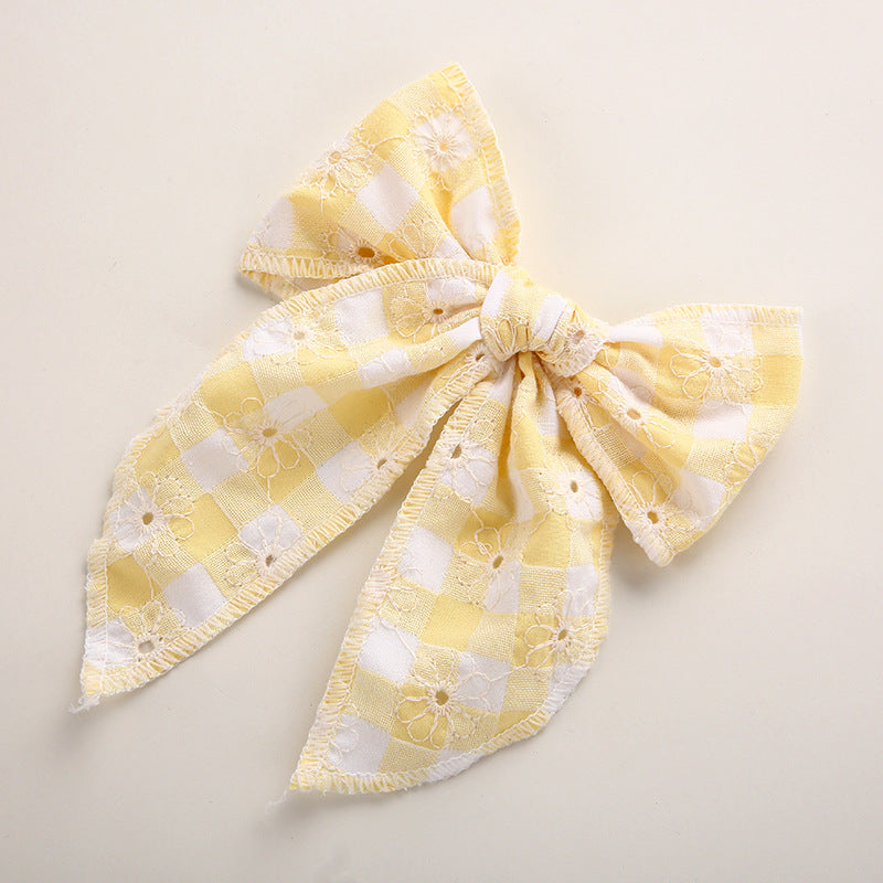 Children's Headwear Girl Plaid Cotton Embroidery Bow Hairpin Big Swallowtail Hairpin - V.I.P Digital Presence