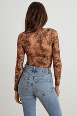 Vivid Veil Abstract Mesh Lace-Up Long Sleeve Bodysuit