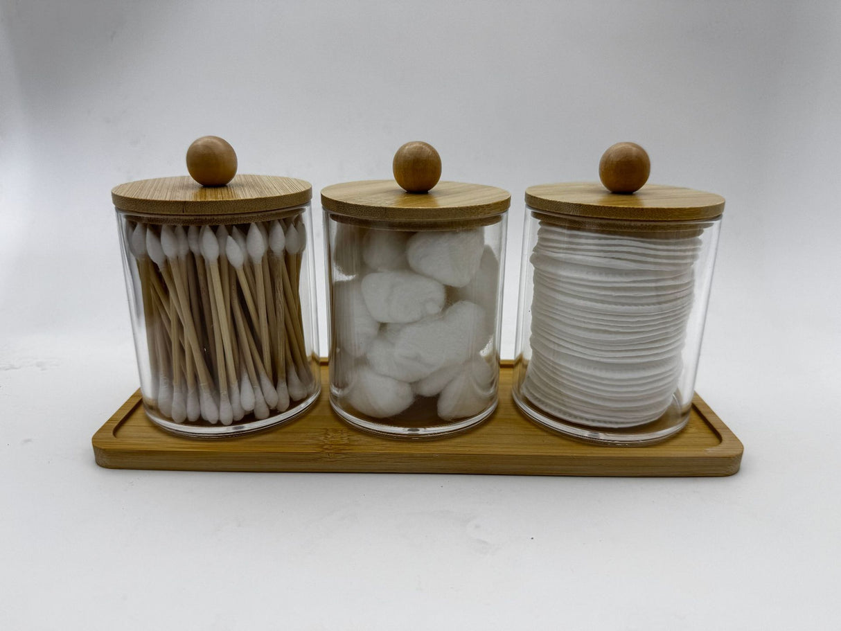 Bamboo cover cotton swab box portable round container cosmetic cotton puff storage box cotton swab makeup remover cotton box - V.I.P Digital Presence