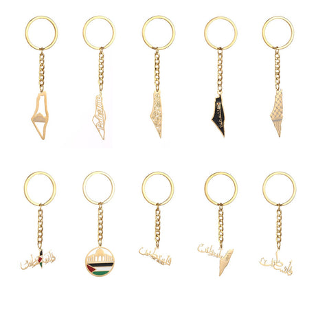 Israel Palestine Map Flag Drip Oil Stainless Steel Keychain Fashion Men's and Women's Stainless Steel Keys - V.I.P Digital Presence