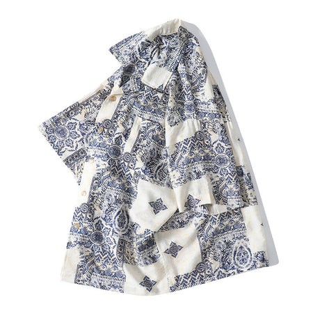 Cool bamboo knot imitation linen weave Cuban collar short sleeved shirt - V.I.P Digital Presence