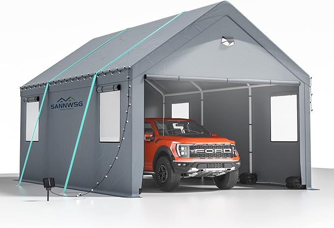 10x20 ultra large portable carport garage with rolling shutter windows and waterproof cloth, metal roof and side walls - V.I.P Digital Presence