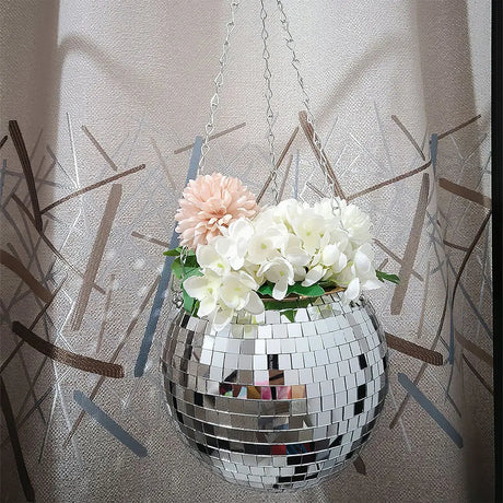Disco Ball Hanging Flower Pot For Indoor Plants Bohemian Style Flower Planter Pots Rope Mirror Hanging Basket Garden Decor - V.I.P Digital Presence