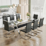 Dining table Modern tempered glass dining table Large modern office desk with silver plated metal legs and MDF crossbars - V.I.P Digital Presence