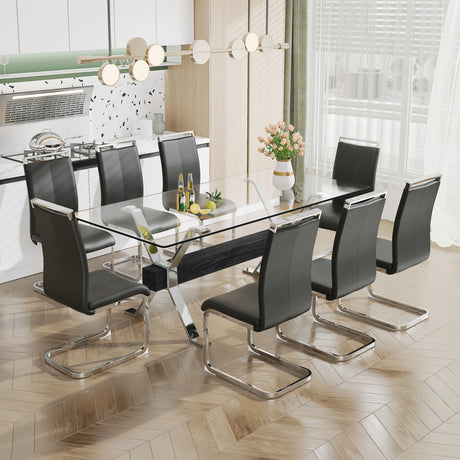 Dining table Modern tempered glass dining table Large modern office desk with silver plated metal legs and MDF crossbars - V.I.P Digital Presence