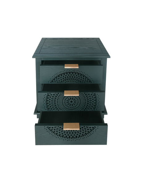 Hollow-Carved 3 Drawer Dresser Storage Chest with Metal Handles For Living Room Bedroom - V.I.P Digital Presence