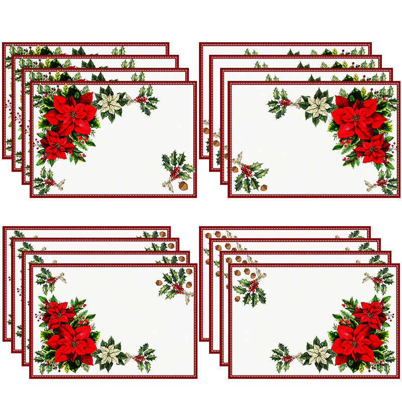 Christmas Red Flower Meal Mat Flower Pinecone Printed Table Mat Holiday Table Insulation Mat - V.I.P Digital Presence
