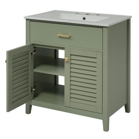 30-Inch Bathroom Vanity with Ceramic Sink Combination, Ample Storage - Features 1 Pullout and Multifunctional Shelf Dividers - V.I.P Digital Presence