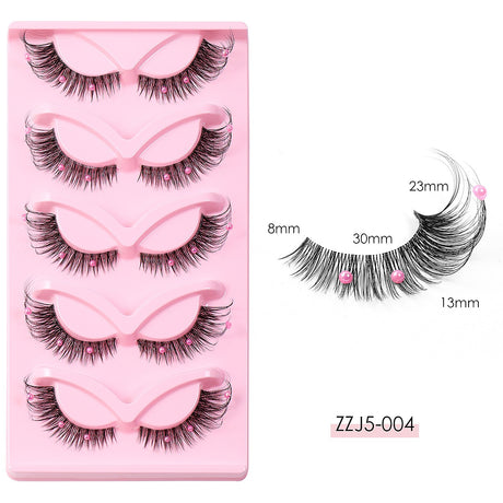 Clear Band Corner Foxy Winged Cat Eye 3D Strip Lashes Silk Party Full False Eyelash Vegan Faux Mink Eyelash With Diamond Pearl - V.I.P Digital Presence