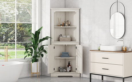 Tall Corner Cabinet with Doors for living room, bathroom,Dining Room or Kitchen,color:Wood grain beige - V.I.P Digital Presence