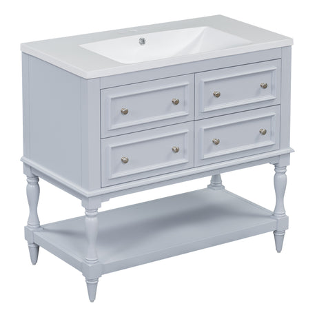 36" Bathroom Vanity Cabinet with Sink Combo Set, Undermount Resin Sink, Free Standing Vanity Set with 4 Drawers Blue - V.I.P Digital Presence