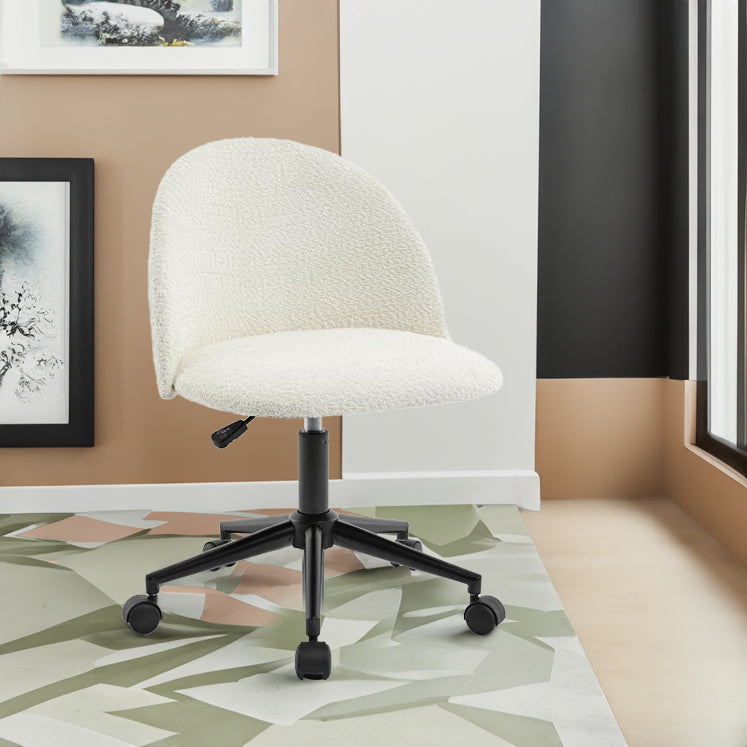 Velvet fabric office chair, mid back adjustable rotating computer chair, black legs, cushioned office chair with wheels ，White - V.I.P Digital Presence