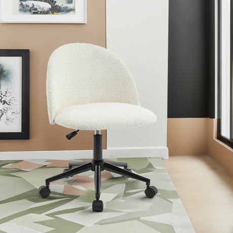 Velvet fabric office chair, mid back adjustable rotating computer chair, black legs, cushioned office chair with wheels ，White - V.I.P Digital Presence