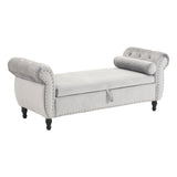 Velvet Multifunctional Storage Rectangular ottoman bench with 1 Pillow, grey - V.I.P Digital Presence