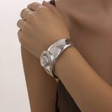 Ins style folding circular versatile bracelet, wide surface smooth irregular alloy bracelet - V.I.P Digital Presence