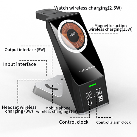 Wireless Charger 6-In-1 Multi-Function Clock Alarm Clock For Apple 14 Mobile Phone Headset Watch Magnetic Suction Fast Charging - V.I.P Digital Presence