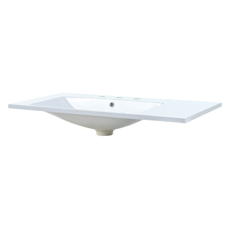 36" Single Bathroom Basin Sink, Left Offset Sink Vanity Top Only, 3-Faucet Holes, Resin - V.I.P Digital Presence
