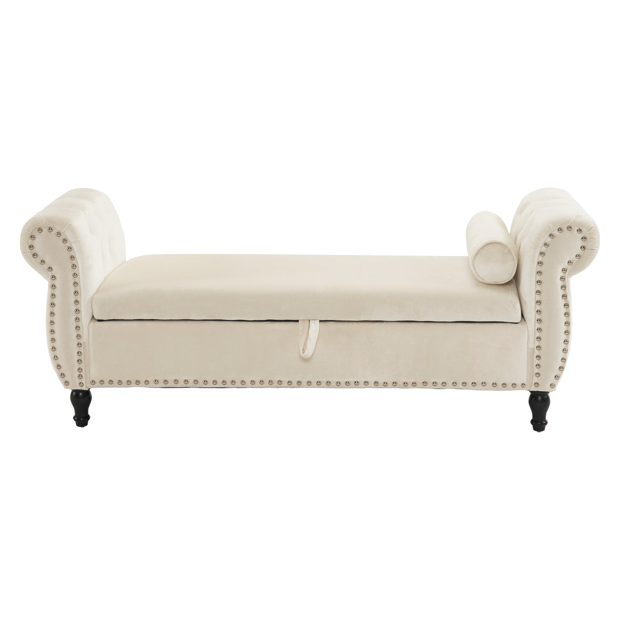 Velvet Multifunctional Storage Rectangular ottoman bench with 1 Pillow, Beige - V.I.P Digital Presence