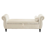 Velvet Multifunctional Storage Rectangular ottoman bench with 1 Pillow, Beige - V.I.P Digital Presence