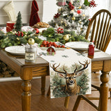 Reindeer printed table flag Christmas snowflake linen tablecloth holiday decoration table cloth tea flag pad - V.I.P Digital Presence