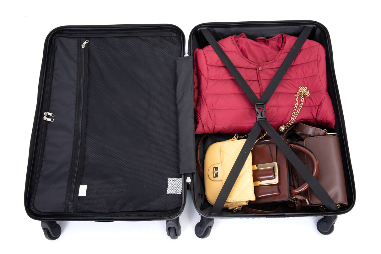 3 Piece Luggage Sets PC+ABS Lightweight Suitcase with Two Hooks Spinner Wheels (20/24/28) Light Purple