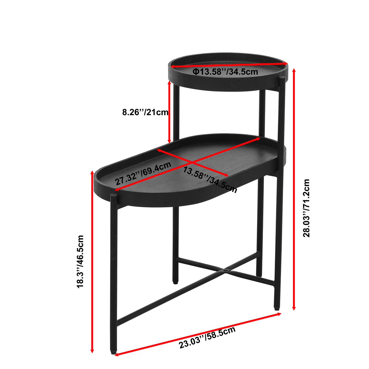 2-Tier Black Side Table with Storage Sofa Table for Living Room Metal Frame & Wooden Desk End Table - V.I.P Digital Presence