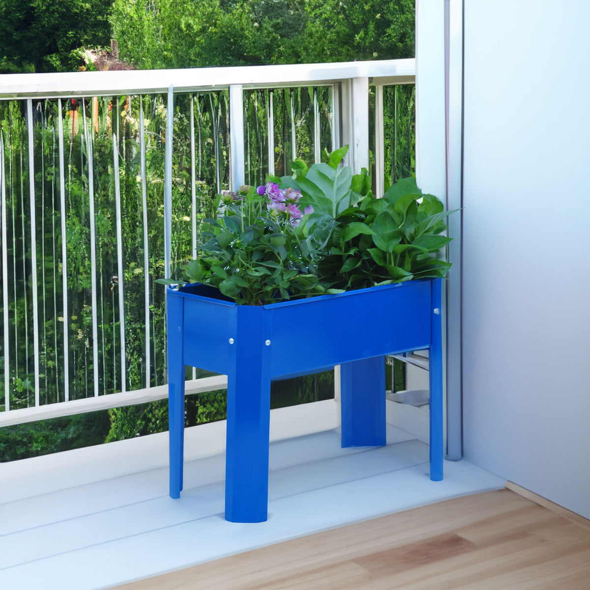 Elevated garden bed metal elevated outdoor flowerpot box suitable for backyard and terrace large flowerpot flower(Blue*2） - V.I.P Digital Presence