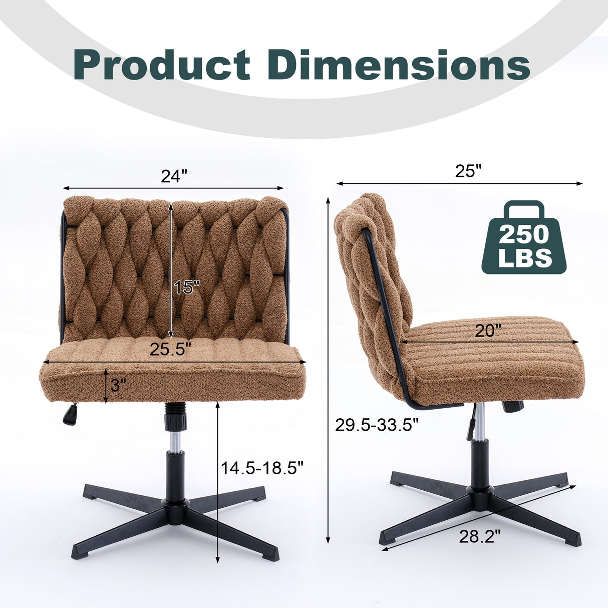 Armless Office Desk Chair No Wheels BROWN