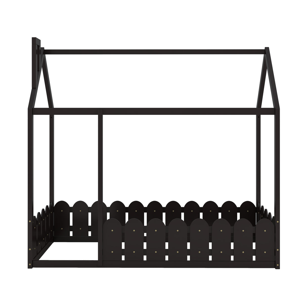 {Slats are not included}Twin Size Wood Bed House Bed Frame with Fence for KidsTeens Girls Boys