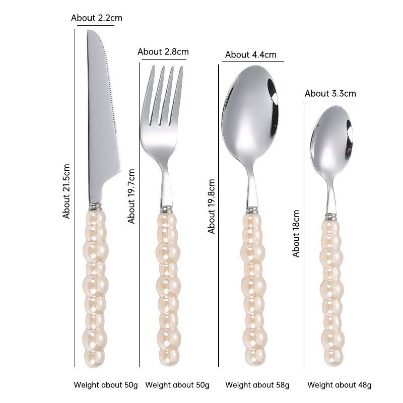 304 stainless steel knife and fork spoon creative pearl ceramic handle tableware western steak knife and fork dessert spoon - V.I.P Digital Presence