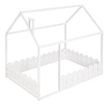 (Slats are not included) Full Size Wood Bed House Bed Frame with Fence for Kids Teens Girls Boys (White ) - V.I.P Digital Presence