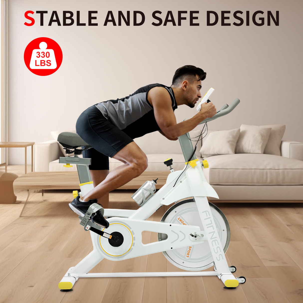 Indoor Exercise Bike Cycling Bike with Comfortable Seat Cushion Yellow+White - V.I.P Digital Presence