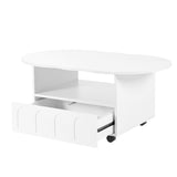 ON-TRANS flexible cream style coffee table with 2 brake wheels, drawers, large storage space, white, 39.37 '' x 23.6 '' - V.I.P Digital Presence