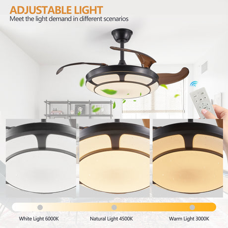 Modern Minimalist Invisible Ceiling Fan Light - Retractable Fan With LED Fixtures - For Living Room, Bedroom and Dining room - V.I.P Digital Presence