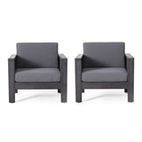 ( Set of 2) Outdoor Acacia Wood Club Chairs with Cushions, Dark Gray, 27.75"D x 32"W x 27.75"H - V.I.P Digital Presence
