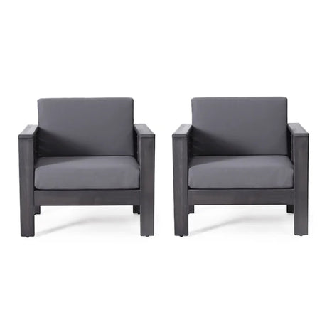( Set of 2) Outdoor Acacia Wood Club Chairs with Cushions, Dark Gray, 27.75"D x 32"W x 27.75"H - V.I.P Digital Presence