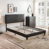 Queen Size Upholstered Platform Bed Frame Wood Slat Support Easy Assembly Black pu - V.I.P Digital Presence