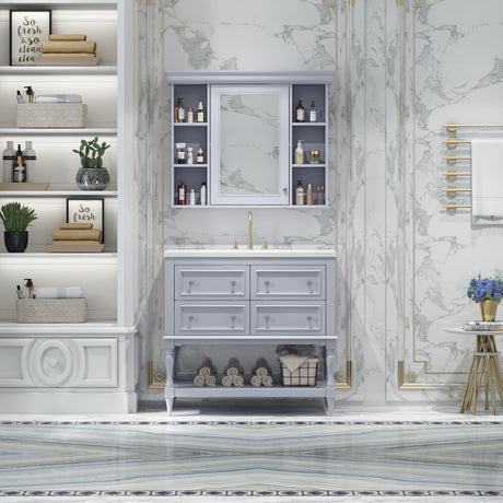 36'' Bathroom Vanity with Medicine Cabinet, Modern Mirror Cabinet with Adjustable Shelf, Bathroom Storage Cabinet with 4 Drawers - V.I.P Digital Presence