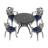 Ø39.37-inch Cast Aluminum Patio Dining Table With Black Frame and Umbrella Hole - V.I.P Digital Presence