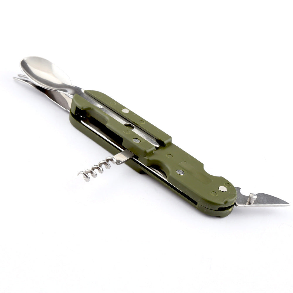 Cuchillo plegable para acampar, tenedor y cuchara combinados, vajilla de acero inoxidable, cuchillo y tenedor multifunción, desmontaje y montaje de vajilla. 
