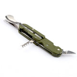Cuchillo plegable para acampar, tenedor y cuchara combinados, vajilla de acero inoxidable, cuchillo y tenedor multifunción, desmontaje y montaje de vajilla. 