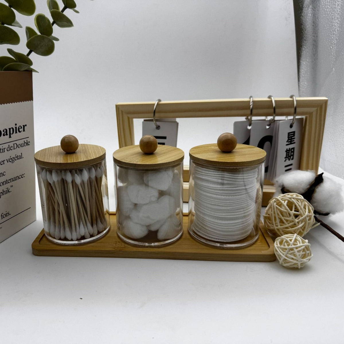 Bamboo cover cotton swab box portable round container cosmetic cotton puff storage box cotton swab makeup remover cotton box - V.I.P Digital Presence