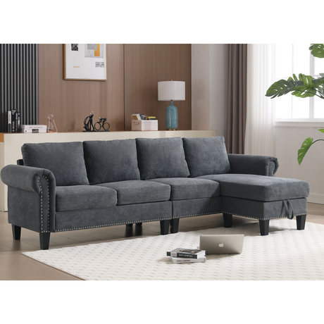 Convertible Sectional Sofa with Storage,L-shaped sofa Modern Linen Fabric Sectional Couches for Living Room,Gray - V.I.P Digital Presence