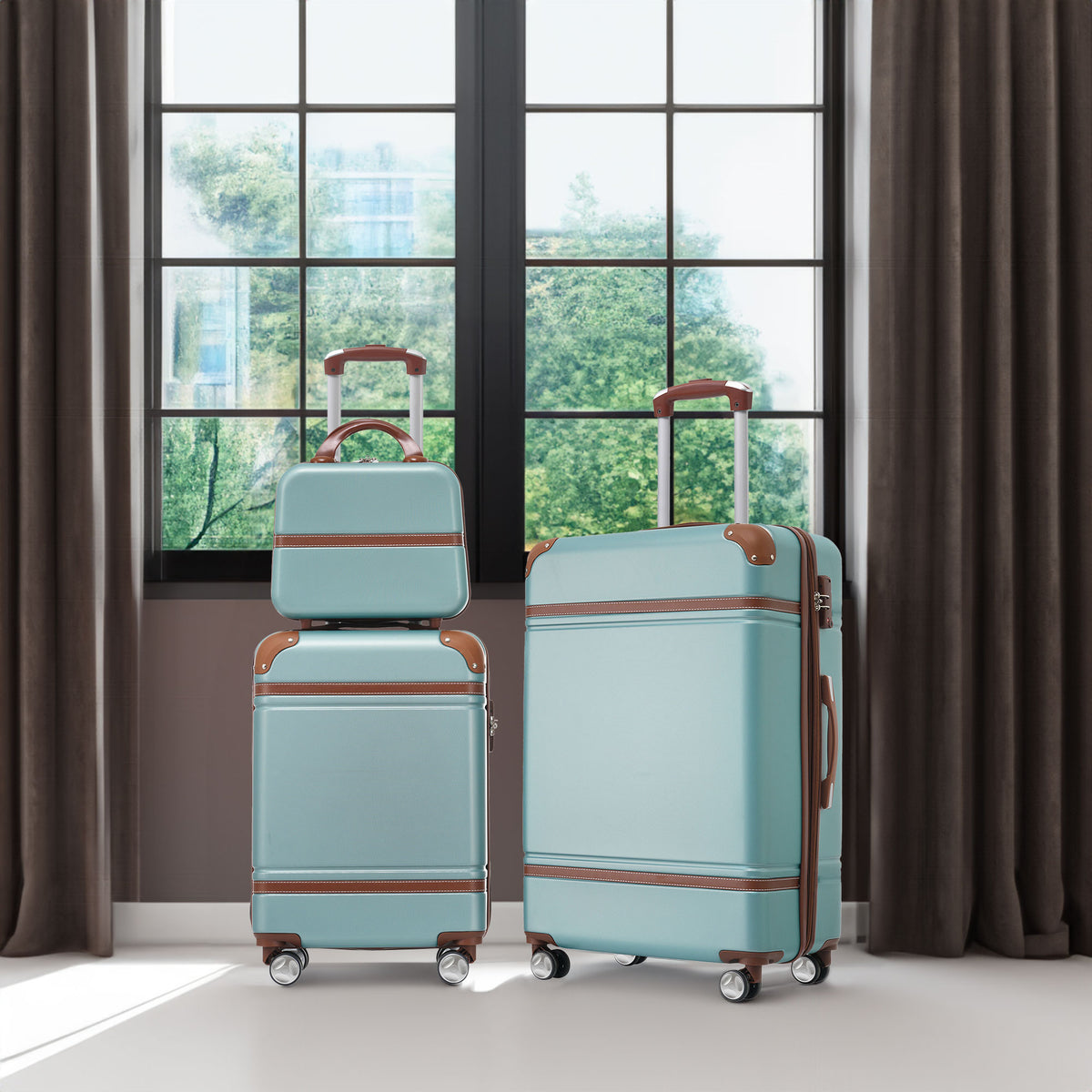 Hardshell Luggage Sets 3 Pieces 20"+24" Luggages and Cosmetic Case Spinner Suitcase with TSA Lock Lightweight,Green - V.I.P Digital Presence