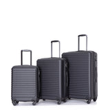 3 Piece Luggage Sets ABS Lightweight Suitcase with Two Hooks, Spinner Wheels, TSA Lock, (20/24/28) Black