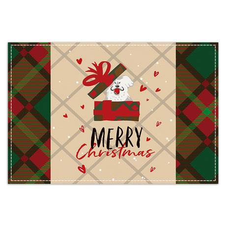 Christmas table mat with white linen snowman checkered print - V.I.P Digital Presence